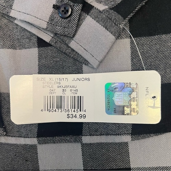 Pittsburgh Steelers Juniors Black Front Knot Plaid Size XL Button-Up Shirt NWT - Picture 15 of 16